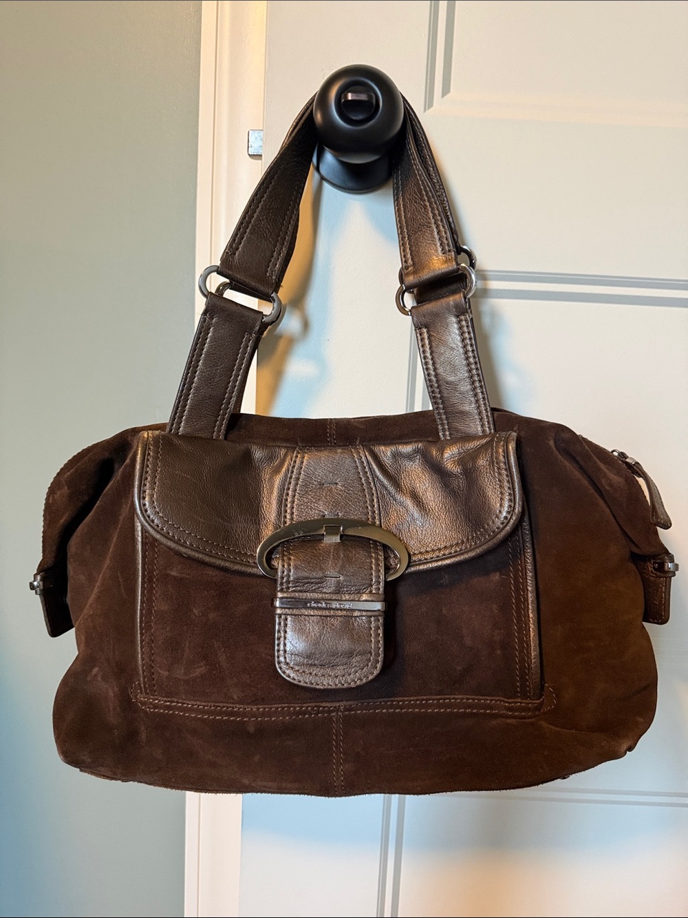 Charles David Brown Suede and Leather Shoulder Bag